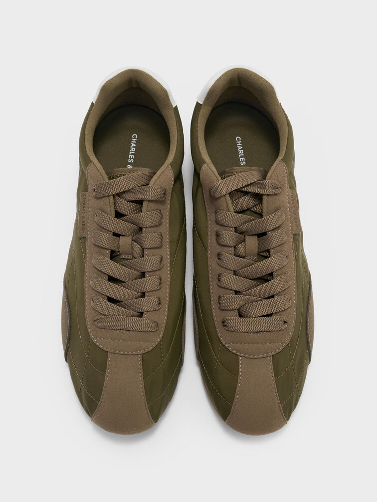 Nylon Contrast-Panel Low-Top Sneakers, Olive, hi-res