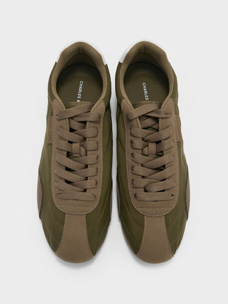 Nylon Contrast-Panel Low-Top Sneakers, Olive, hi-res