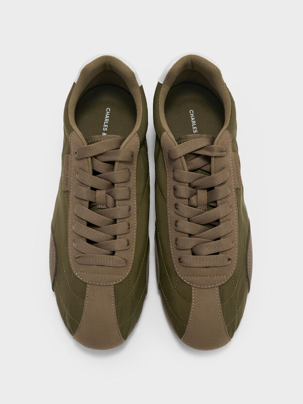 Nylon Contrast-Panel Low-Top Sneakers, Olive, hi-res