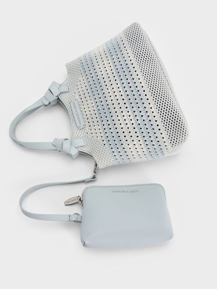 Ida Checkered Knotted Handle Tote Bag​, Sea Salt Blue, hi-res