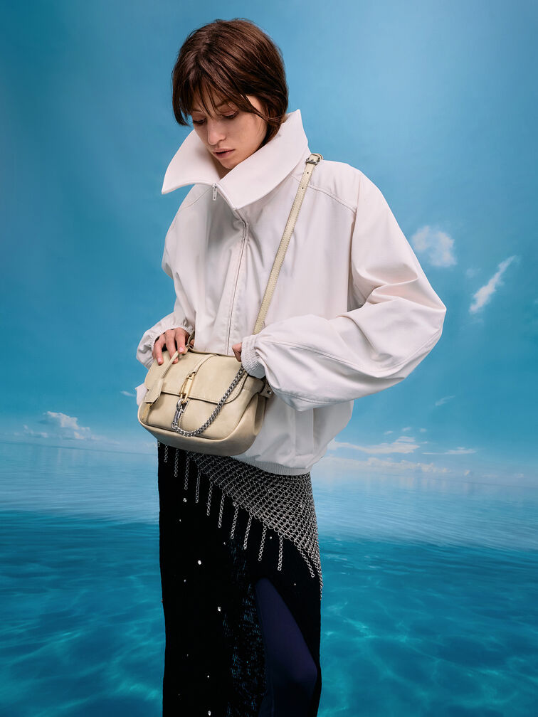 Delfina Chain Crossbody Bag, Sand, hi-res