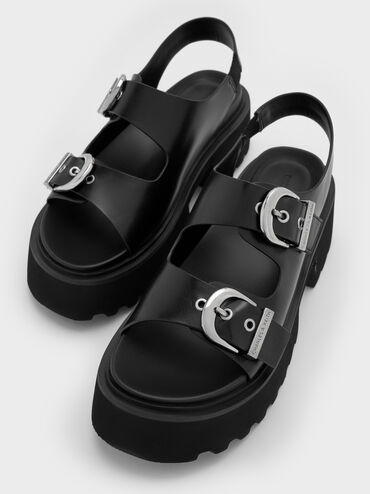 Nadine Slingback Platform Sandals, Black, hi-res