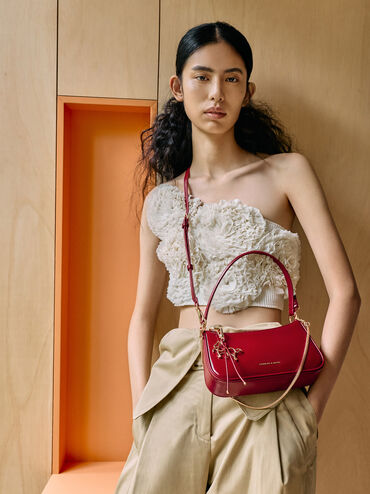 Elspeth Horse-Motif Shoulder Bag, Tomato Red, hi-res