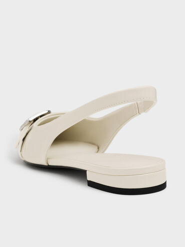 Patent Crystal-Buckle Pointed-Toe Slingback Flats, Chalk, hi-res