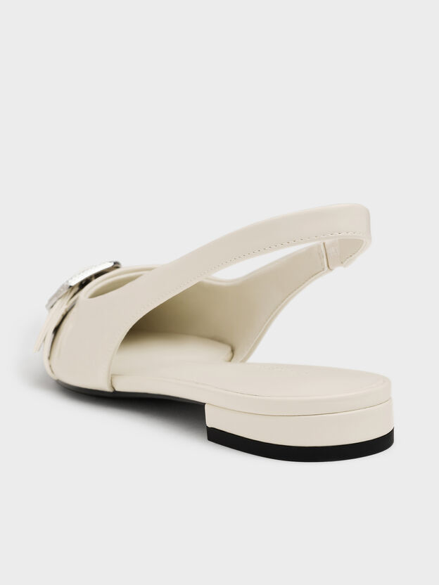 Patent Crystal-Buckle Slingback Flats, Chalk, hi-res