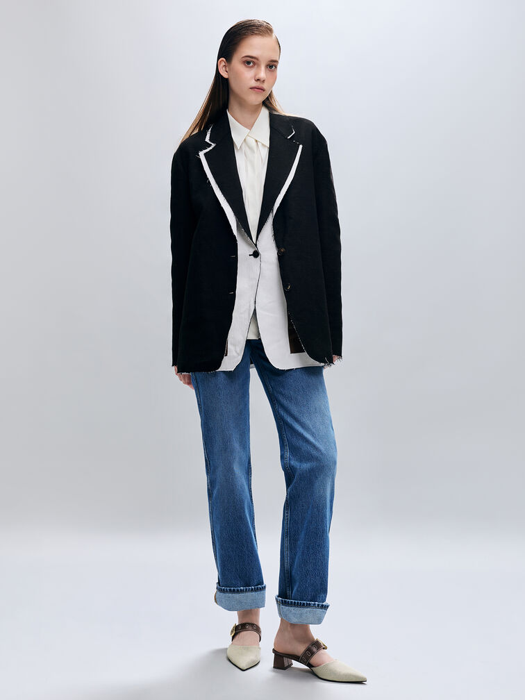 Sepphe Twill Cut-Out Heeled Mules, Brown, hi-res