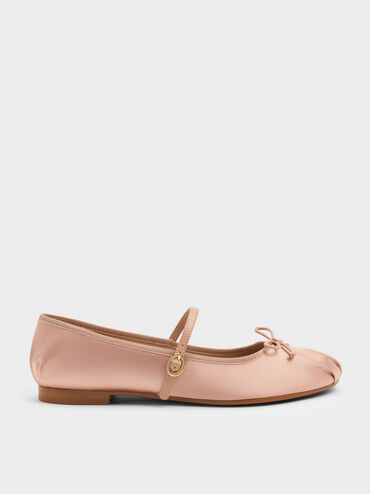 Emiko Satin Bow Mary Jane Flats, Nude, hi-res