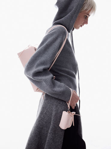 Hazel Bow Elongated Trapeze Shoulder Bag, Soft Pink, hi-res