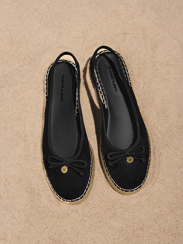 Faux Suede Bow Slingback Espadrilles, Black Textured, hi-res