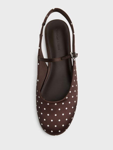 Imani Polka-Dot Slingback Flats, Dark Brown Textured, hi-res