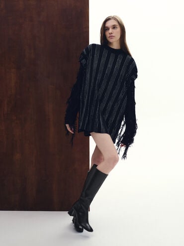 Square-Toe Side-Zip Knee-High Boots, Black, hi-res