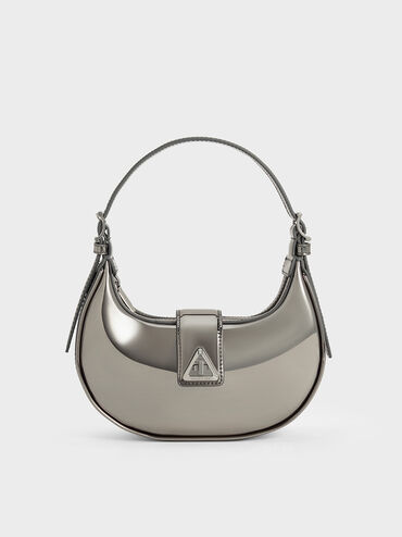Trice Metallic-Accent Belted Shoulder Bag, Pewter, hi-res