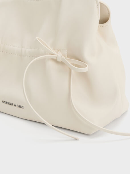 Reese Ruched Bow Shoulder Bag, Cream, hi-res