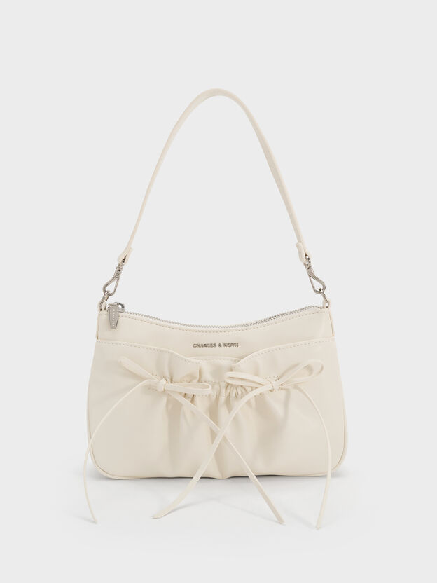 Mini Reese Ruched Bow Shoulder Bag, Cream, hi-res
