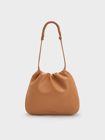 Lorelai Ruched Knotted-Strap Hobo Bag, Russet Brown, hi-res
