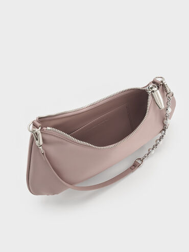 Dion Satin Chain-Handle Asymmetric Shoulder Bag, Blushed Mauve, hi-res