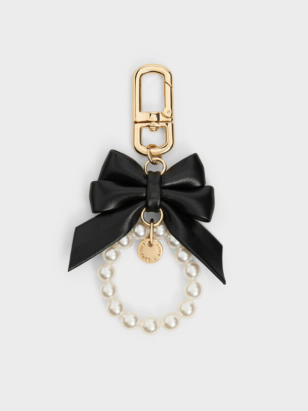 Halsey Bow-Pearl Charm, Black, hi-res