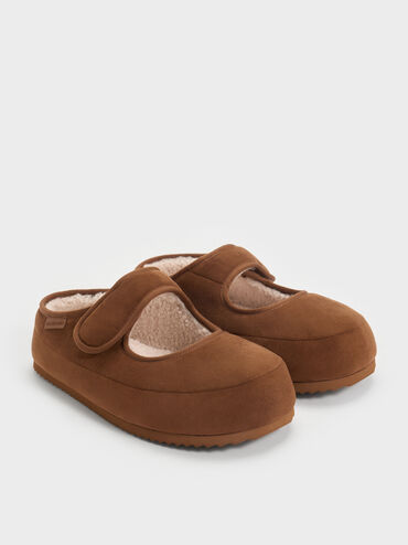 Lumi Faux Suede & Faux Shearling Mules, Brown, hi-res