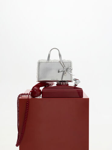 Raina Metallic Lace-Trim Tote Bag, Silver, hi-res