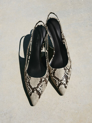 Kaia Snake-Print Pointed-Toe Slingback Pumps, Animal Print Natural, hi-res