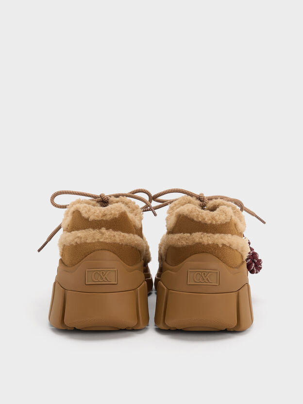 Yunna Suede & Faux Shearling Chunky Sneakers, Brown, hi-res