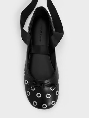 Margot Grommet Tie-Around Ballet Flats, Black, hi-res