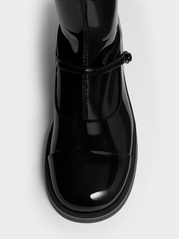 Front-Strap Ankle Boots, Black Box, hi-res