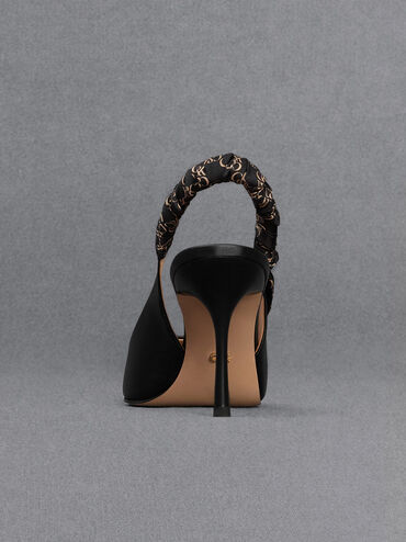 Tully Leather Ruched Print Slingback Pumps, Black, hi-res