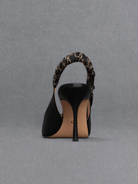 Tully Leather Ruched Print Slingback Pumps, Black, hi-res