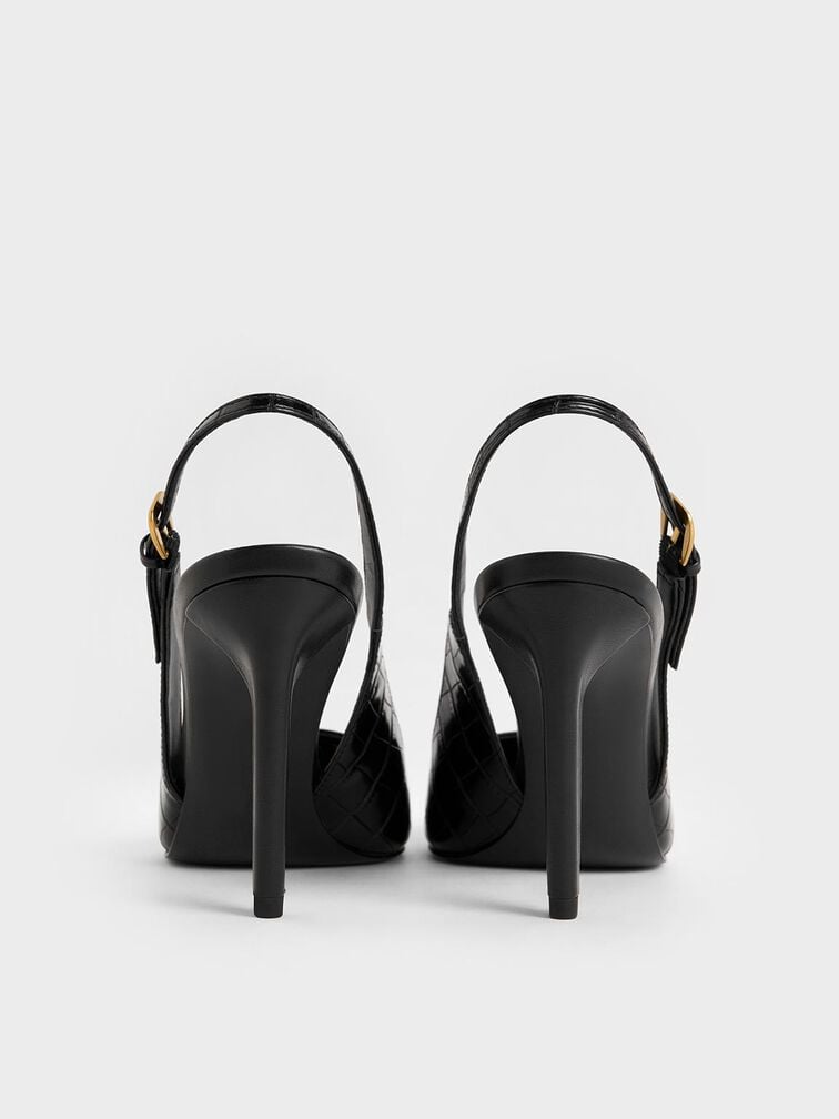 Croc-Effect Cone-Heel Pointed-Toe Pumps, Animal Print Black, hi-res