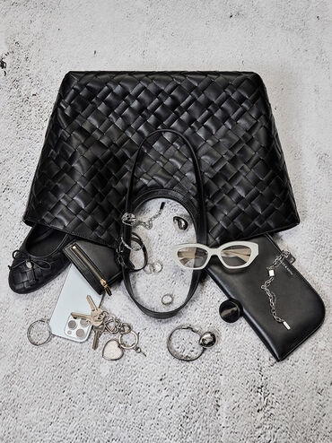 Ivette Woven Tote Bag, Noir, hi-res