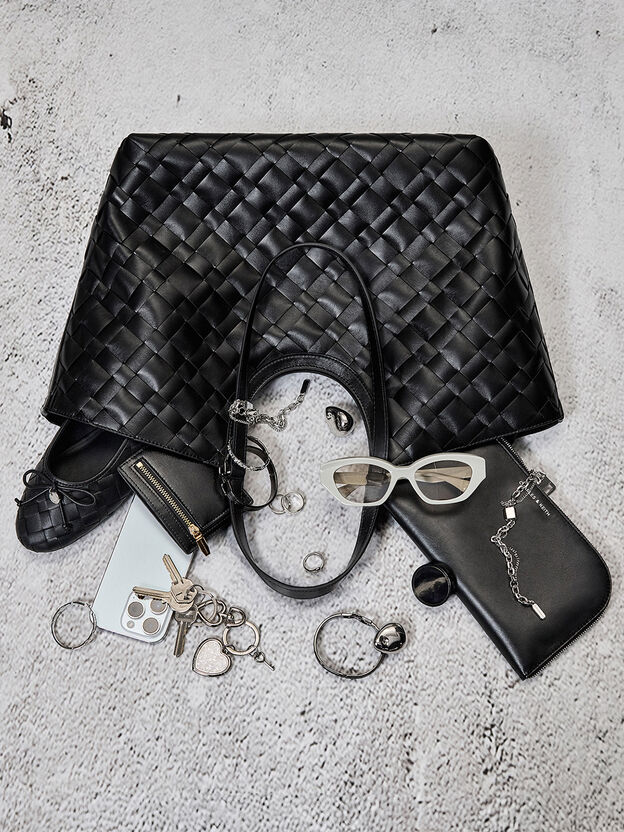Ivette Woven Tote Bag, Noir, hi-res