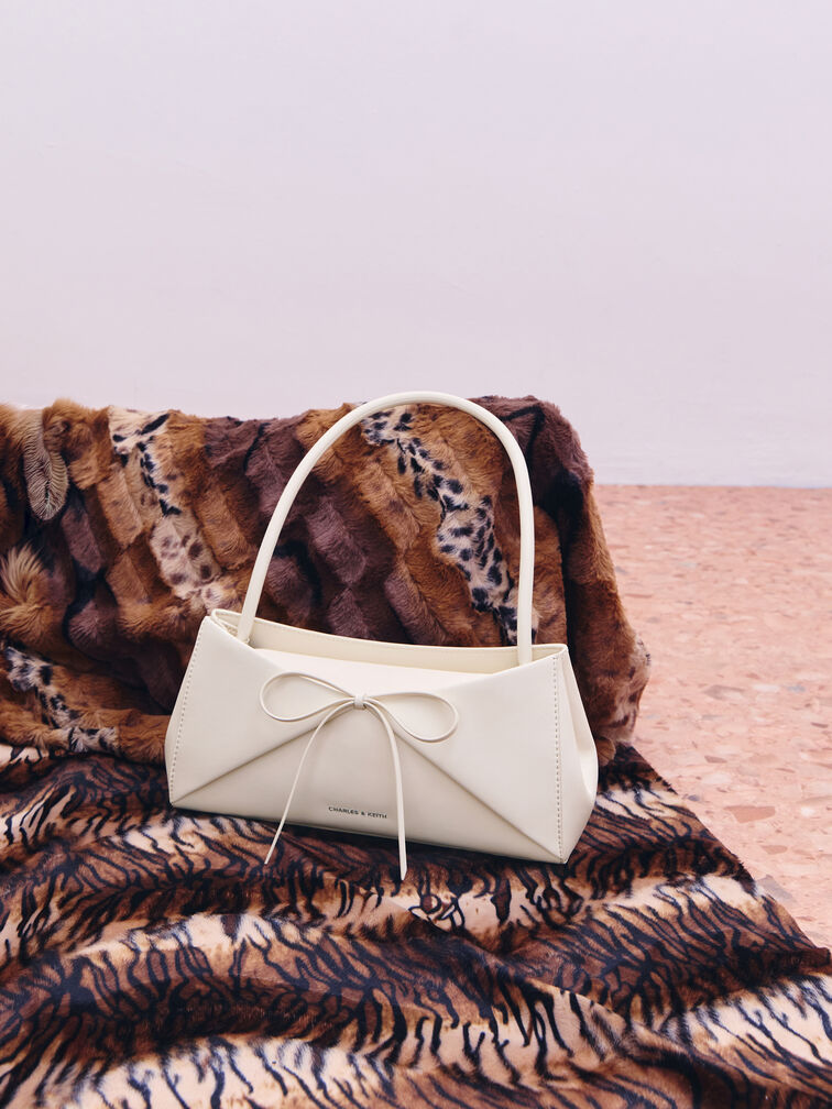 Hazel Bow Panelled Shoulder Bag, Cream, hi-res