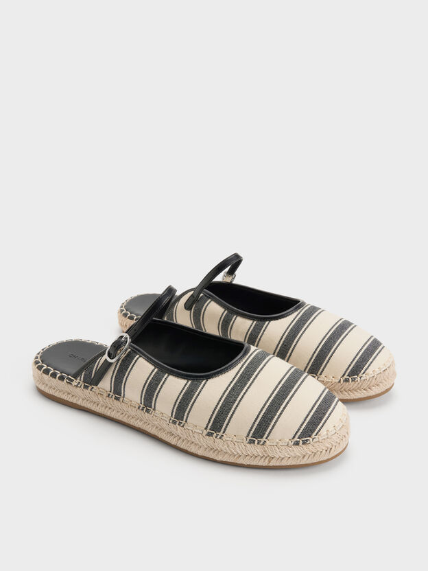 Striped Mary Jane Espadrille Mules, Black Textured, hi-res