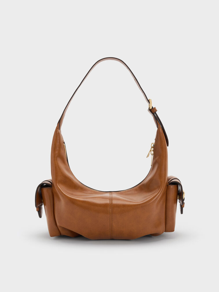 Bessie Side-Pocket Hobo Bag, Distressed Tan, hi-res
