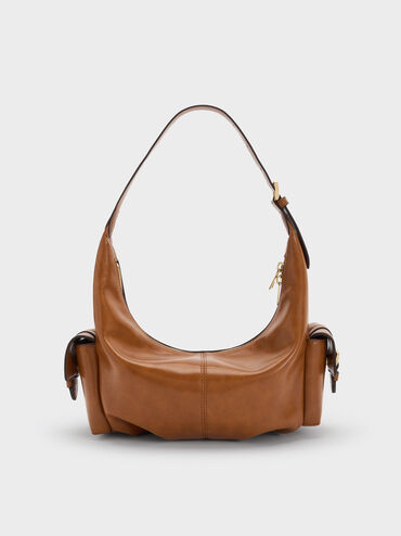 Bessie Side-Pocket Hobo Bag, Distressed Tan, hi-res