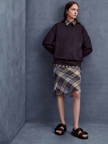 Recycled Polyester Double-Strap Slingback Sandals, Black Textured, hi-res