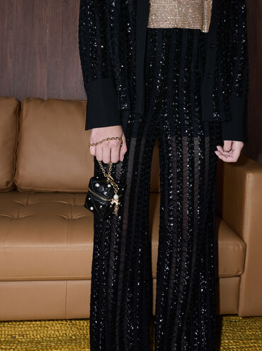 Arrietty Crystal & Pearl Snowflake Charm, Gold, hi-res