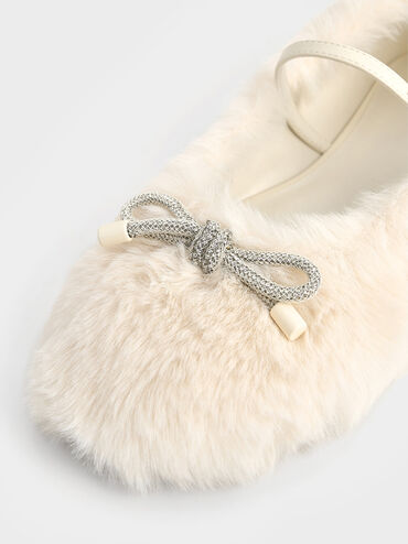 Bow Crystal-Embellished Furry Mary Janes, Chalk, hi-res