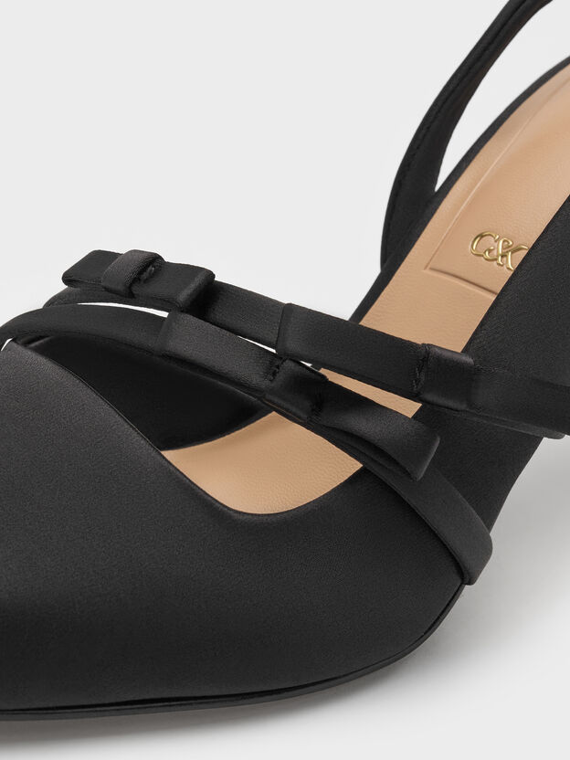 Jessy Bow Slingback Pumps, Black Textured, hi-res