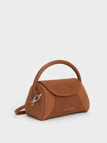 Girls' Nelly Recycled Suede & Corduroy Top Handle Bag, Brown, hi-res