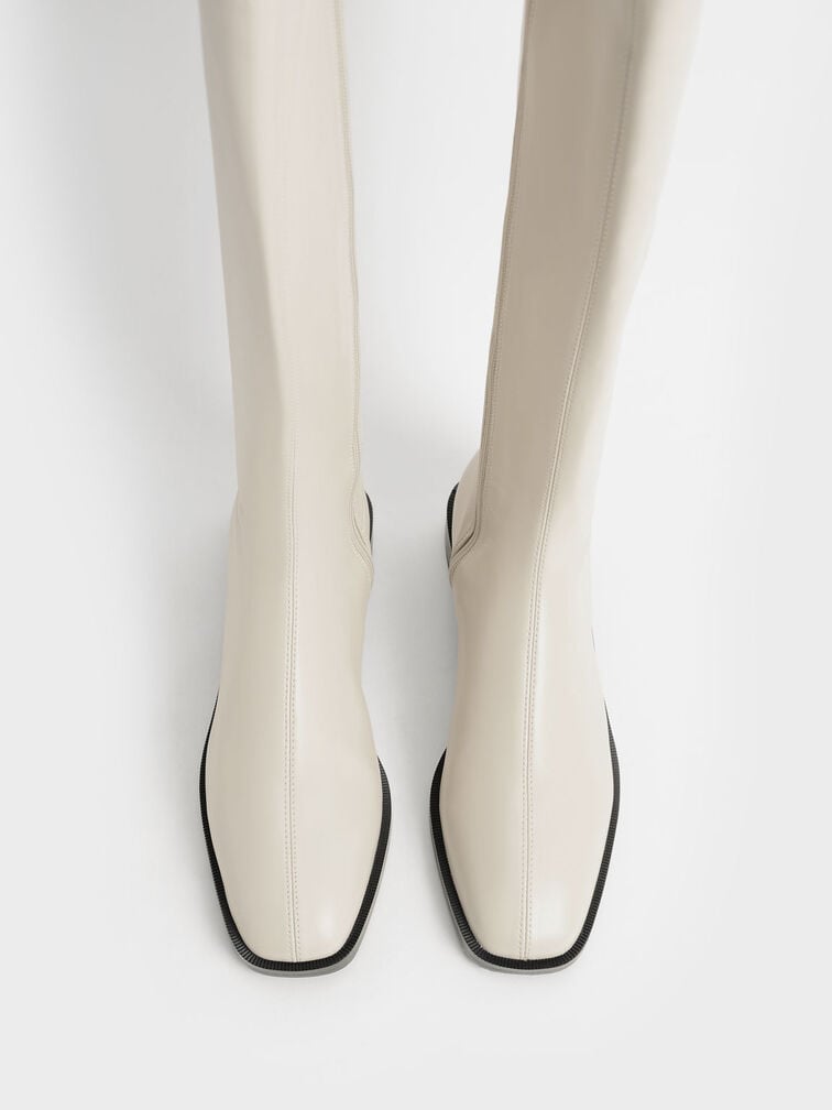 Sasky Knee High Flat Boots, Chalk, hi-res