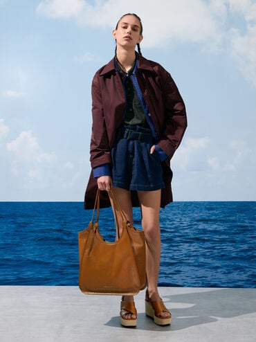 Sianna Crinkle-Effect Slouchy Tote Bag, Chocolate, hi-res