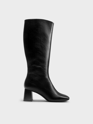 Square-Toe Side-Zip Knee-High Boots, Black, hi-res