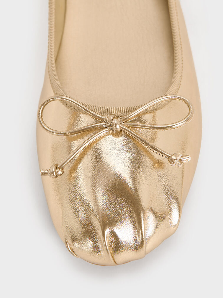 Emiko Metallic Bow Mary Jane Flats, Light Gold, hi-res
