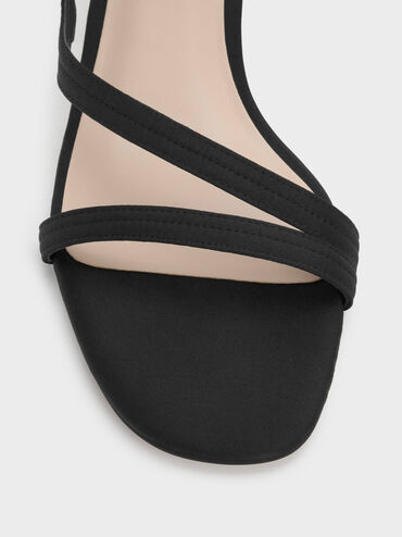 Arden Satin Wavy Strap Mules, Black, hi-res