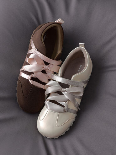Silko Pearlescent Satin-Lace Ballet Sneakers, Chalk, hi-res