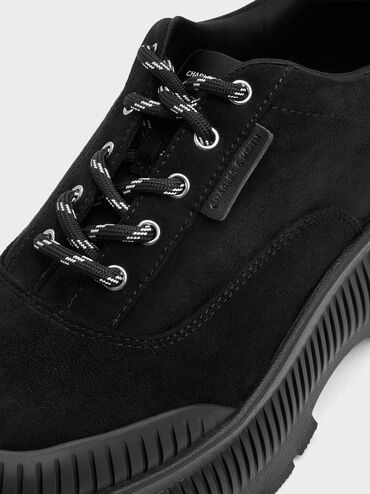 Darra Faux Suede Ridged-Sole Platform Sneakers, Black Textured, hi-res