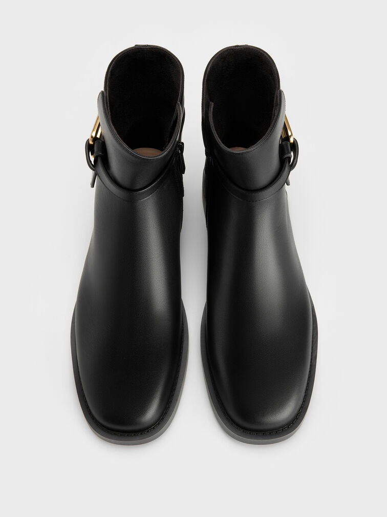 Daena Leather Metallic-Accent Ankle Boots, Black, hi-res