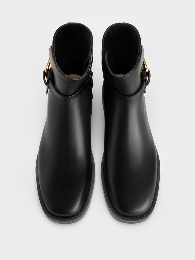Daena Leather Metallic-Accent Ankle Boots, Black, hi-res